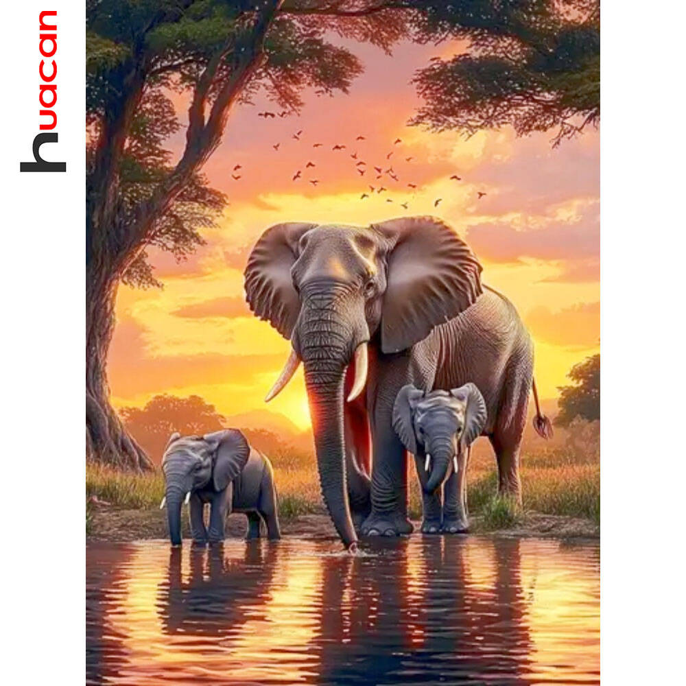 Resin Art Wallpaper - Huacan elefante pôr do sol paisagem