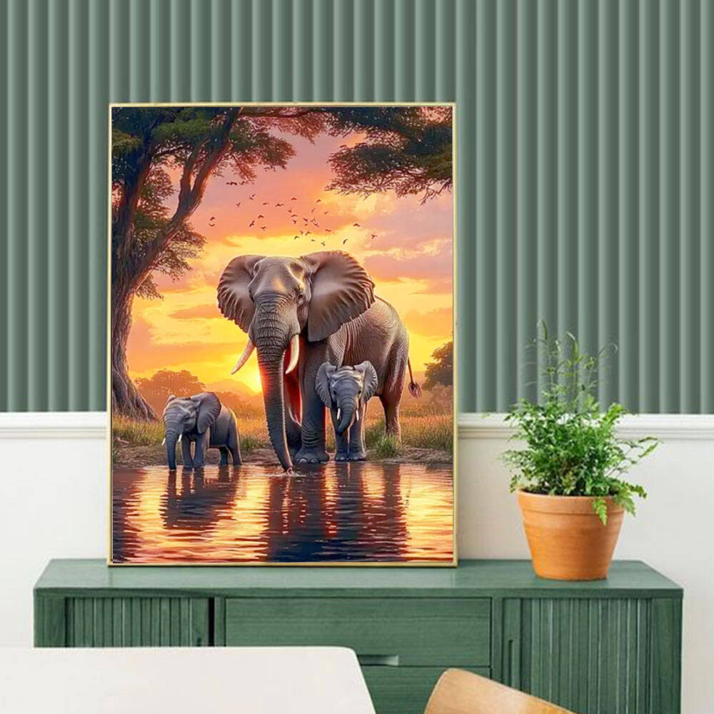 Huacan elefante pôr do sol pai - Resin Art Wallpaper avaliação e preço